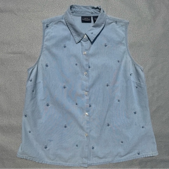 Sonoma Tops - Sonoma Women’s Denim Embroidered Butterflies Sleeveless Button-up Shirt PL